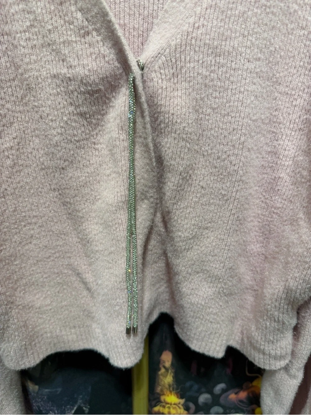Mi Ami Size L Blush Pink Jeweled-Closure Cropped Cardigan